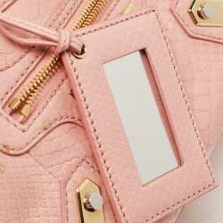 Pre Owned Balenciaga Pink Python Mini Metal Plate Classic City Bag