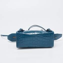 Pre Owned Balenciaga Teal Croc Embossed Leather Mini Neo Classic Bag