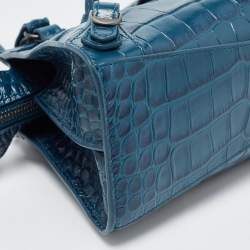 Pre Owned Balenciaga Teal Croc Embossed Leather Mini Neo Classic Bag