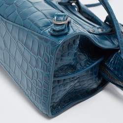 Pre Owned Balenciaga Teal Croc Embossed Leather Mini Neo Classic Bag