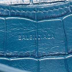 Pre Owned Balenciaga Teal Croc Embossed Leather Mini Neo Classic Bag