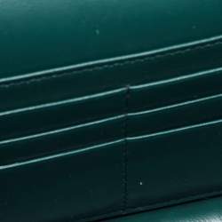 Pre Owned Balenciaga Green Croc Embossed Glazed Leather B. Logo Wallet On Chain