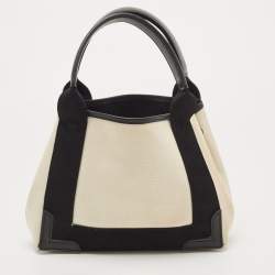 Pre Owned Balenciaga Black/White Canvas and Leather XS Cabas Tote