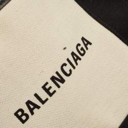 Pre Owned Balenciaga Black/White Canvas and Leather XS Cabas Tote