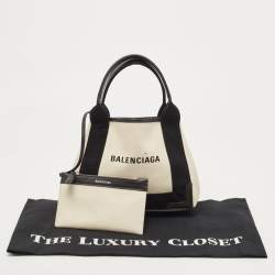 Pre Owned Balenciaga Black/White Canvas and Leather XS Cabas Tote