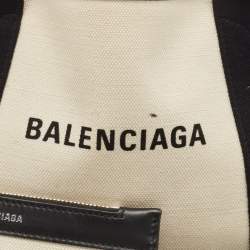 Pre Owned Balenciaga Black/White Canvas and Leather XS Cabas Tote