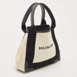 Pre Owned Balenciaga Black/White Canvas and Leather XS Cabas Tote