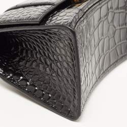 Pre Owned Balenciaga Black Croc Embossed Leather Small Hourglass Top Handle Bag
