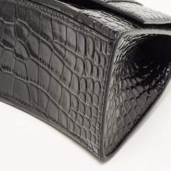 Pre Owned Balenciaga Black Croc Embossed Leather Small Hourglass Top Handle Bag