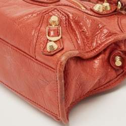 Pre Owned Balenciaga Rust Orange Leather Mini RGH City Bag