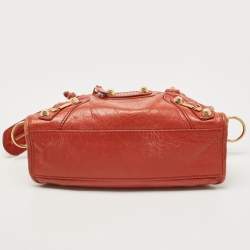 Pre Owned Balenciaga Rust Orange Leather Mini RGH City Bag
