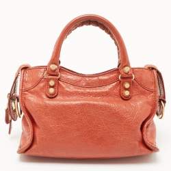 Pre Owned Balenciaga Rust Orange Leather Mini RGH City Bag