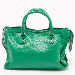 Pre Owned Balenciaga Green Leather Small Classic City RH Tote