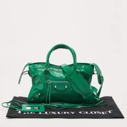 Pre Owned Balenciaga Green Leather Small Classic City RH Tote