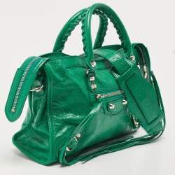 Pre Owned Balenciaga Green Leather Small Classic City RH Tote