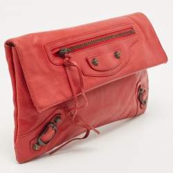 Pre Owned Balenciaga Orange Leather Classic Envelope Clutch