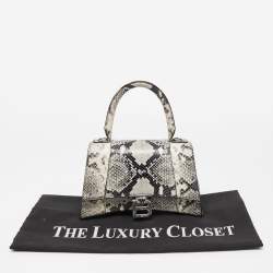 مملوكة مسبقًا حقيبة بالنسياغا هاور غلاء جلد نقشة الثعبان رصاصي/أسود بيد علوية