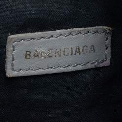 Pre Owned Balenciaga Grey Croc Embossed Leather Mini Metallic Edge City Bag