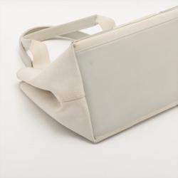 Pre Owned Balenciaga Navy Cabas Canvas & leather Tote bag White 339933