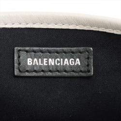 Pre Owned Balenciaga Navy Cabas Canvas & leather Tote bag White 339933