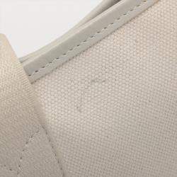 Pre Owned Balenciaga Navy Cabas Canvas & leather Tote bag White 339933