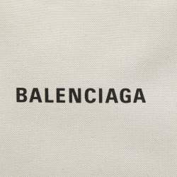 Pre Owned Balenciaga Off White/Black Printed Canvas and Leather Small Cabas Tote