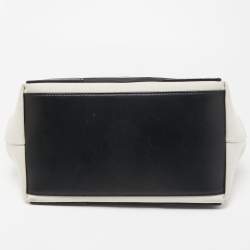 Pre Owned Balenciaga Off White/Black Printed Canvas and Leather Small Cabas Tote