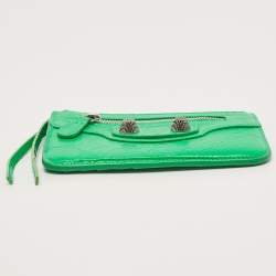 Pre Owned Balenciaga Green Leather Le Cagole Zip Card Holder