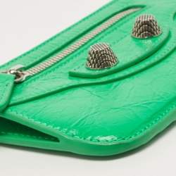 Pre Owned Balenciaga Green Leather Le Cagole Zip Card Holder