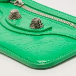 Pre Owned Balenciaga Green Leather Le Cagole Zip Card Holder