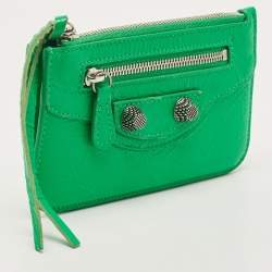 Pre Owned Balenciaga Green Leather Le Cagole Zip Card Holder