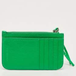 Pre Owned Balenciaga Green Leather Le Cagole Zip Card Holder