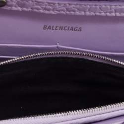 Pre Owned Balenciaga Lilac Croc Embossed Leather Hourglass Wallet on Chain