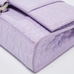Pre Owned Balenciaga Lilac Croc Embossed Leather Hourglass Wallet on Chain