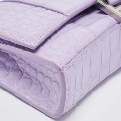 Pre Owned Balenciaga Lilac Croc Embossed Leather Hourglass Wallet on Chain