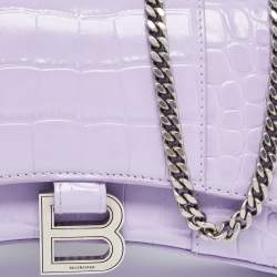 Pre Owned Balenciaga Lilac Croc Embossed Leather Hourglass Wallet on Chain