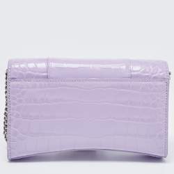 Pre Owned Balenciaga Lilac Croc Embossed Leather Hourglass Wallet on Chain