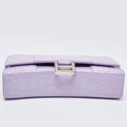 Pre Owned Balenciaga Lilac Croc Embossed Leather Hourglass Wallet on Chain