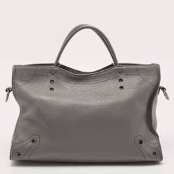Pre Owned Balenciaga Grey Leather Black Out City Bag