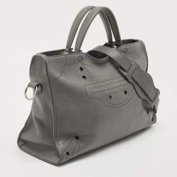 Pre Owned Balenciaga Grey Leather Black Out City Bag