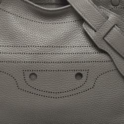 Pre Owned Balenciaga Grey Leather Black Out City Bag