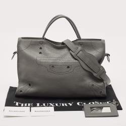 Pre Owned Balenciaga Grey Leather Black Out City Bag