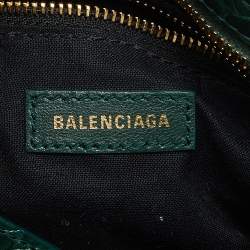 Pre Owned Balenciaga Green Croc Embossed Leather Mini Classic Metallic Edge City Bag