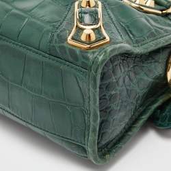 Pre Owned Balenciaga Green Croc Embossed Leather Mini Classic Metallic Edge City Bag