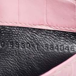 Pre Owned Balenciaga Pink Croc Embossed Leather Logo Zip Card Holder