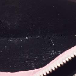 Pre Owned Balenciaga Pink Croc Embossed Leather Logo Zip Card Holder