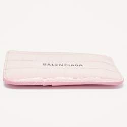 Pre Owned Balenciaga Pink Croc Embossed Leather Logo Zip Card Holder