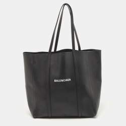 Pre Owned Balenciaga Black Leather Everyday Shopper Tote