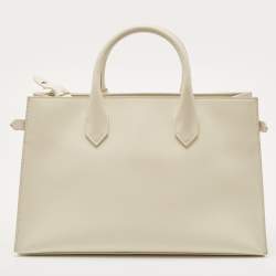 Pre Owned Balenciaga Off White Leather Padlock Nude Marble Tote