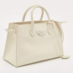 Pre Owned Balenciaga Off White Leather Padlock Nude Marble Tote